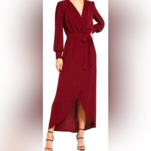 NWT Fraiche By J Long Sleeve Faux Maxi Dress in Burgundy *NO BELT*  - Size L
